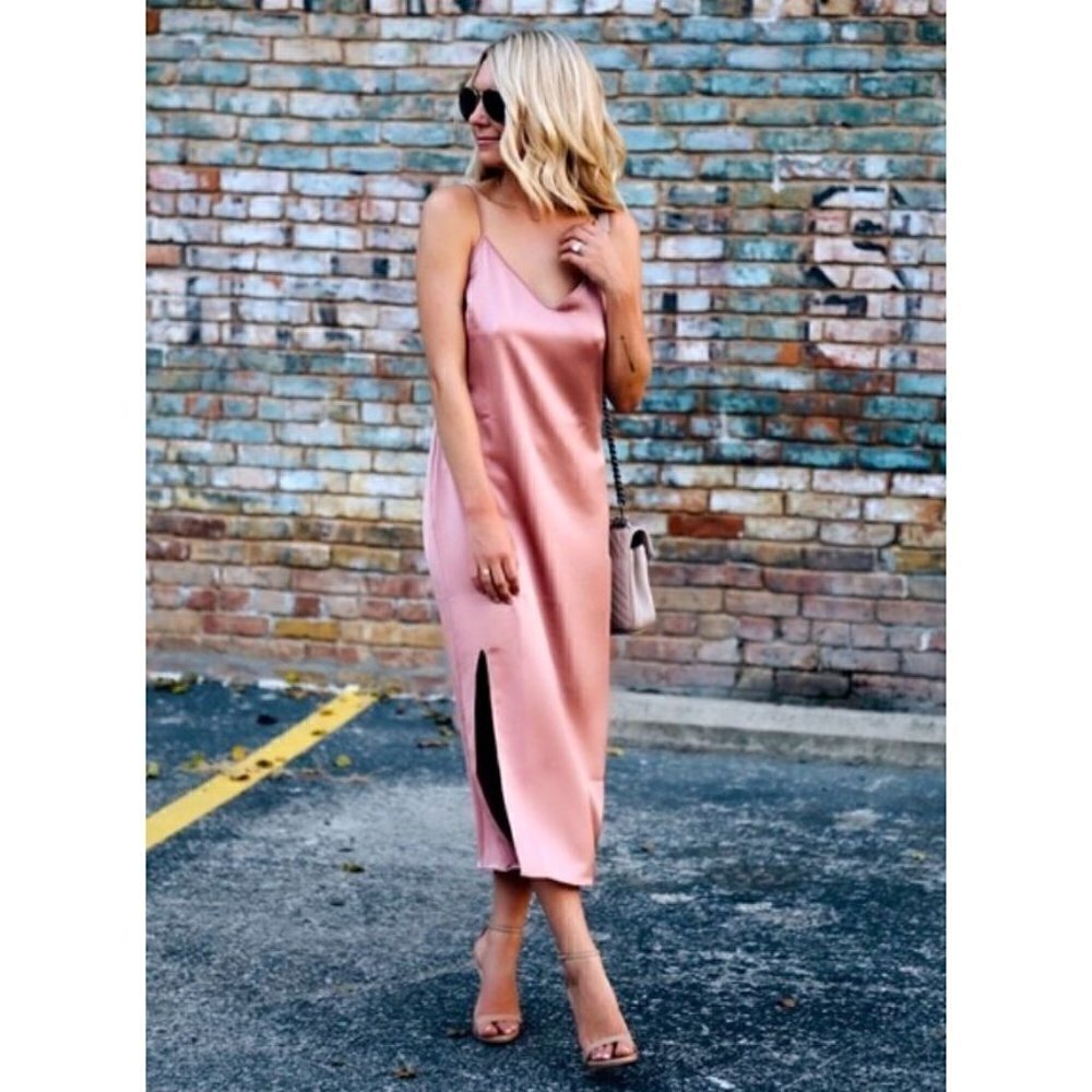 Trouve Mauve Rose Pink Satin Midi Slip Dress M